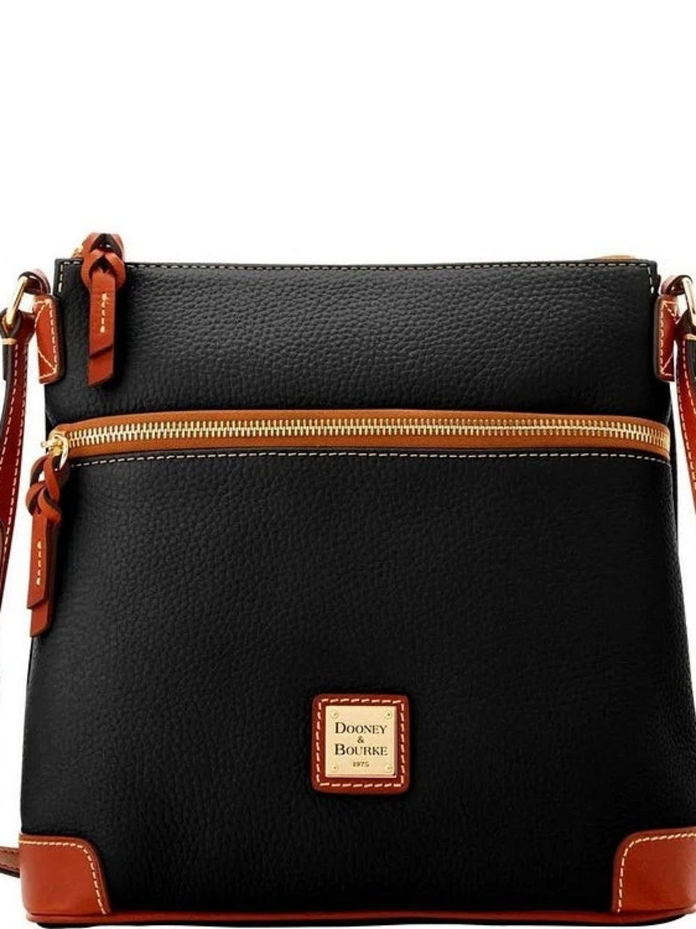 Dooney & Bourke Black Crossbody with Tan Trim and Gold Hardware